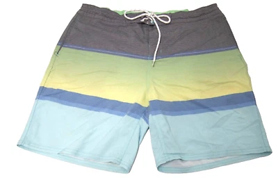 Traje de baño Burnside para hombre 36 verde azul a rayas cordón surf playa Foto 1 de 3