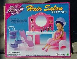 Fancy Life DOLLHOUSE FURNITURE Size Beauty Hair Salon W/ Beauty Table PLAY SET  