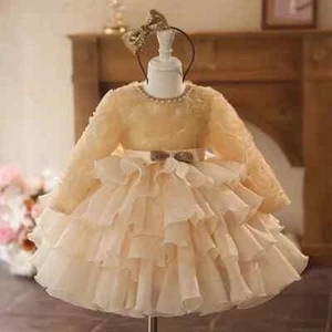 Elegant Flower Girl Dress Long Sleeve Princess Toddler Kids Birthday Party Gown - Picture 1 of 7