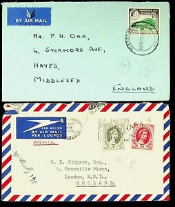 SEPHIL RHODESIA & NYASALAND SET OF 2 AIRMAIL COVERS W/ 3v TO ENGLAND GB