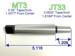 1pc MT3 Shank to JT33 Jacobs Taper Chuck Arbor w/Tang End Morse 3MT 33JT S - Picture 1 of 12