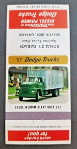1967 Dodge Med-Duty LCF Truck Dealer Empty Match Book Cover - Gravenhurst, ON - Picture 1 of 4