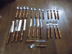 Lot FULL Set Vtg Lifetime 26 Old Homestead Stainless Silverware Wooden Handles - Picture 1 of 20