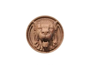 Solid Hardwood Lion Head Round Rosette / Applique  - Picture 1 of 12