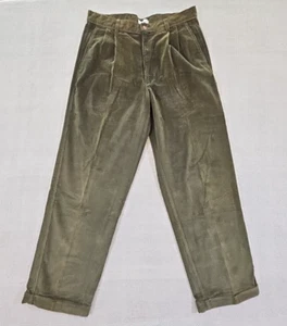 Claiborne Pleated Chunky Corduroy Pants Women's 34x32 Green Cuffed Old Money EUC - Picture 1 of 14