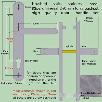 Stainless Steel Brushed Chrome Door Handles set 92pz patio pvc lever 240mm uPVC - Image 1 of 4