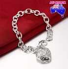 925 Sterling Silver Filled Womens Charm Bracelet Bangle With Lovely Heart 