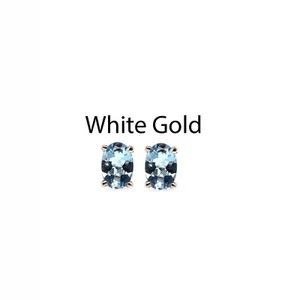 Nigerian Aquamarine Oval 6x4mm, 0.73 Carat Stud Earring In 14k White Gold (54565 - Picture 1 of 3