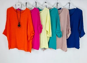 LADIES ITALIAN QUIRKY LAGENLOOK PLAIN COTTON LIGHTWEIGHT CASUAL SHORT TOP - Picture 1 of 81
