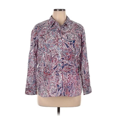 Talbots Feminino Pequeno Vermelho Branco Azul Gola Botão Para Baixo Paisley Manga Longa 1X  - Imagem 1 de 4