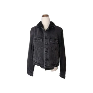 Silent Theory Sherpa Lined Denim Jacket Size 10 Women Black Cotton Coat - Picture 1 of 6