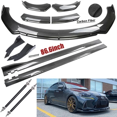 For Lexus IS250 /350 /200T Fiber Front Bumper Lip Spoiler 86.6" Side Skirt Kit - Image 1 of 4