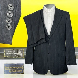 Ralph Lauren Polo University Club USA 2 Piece Suit Mens 40R 32x29 Gray Striped - Picture 1 of 17