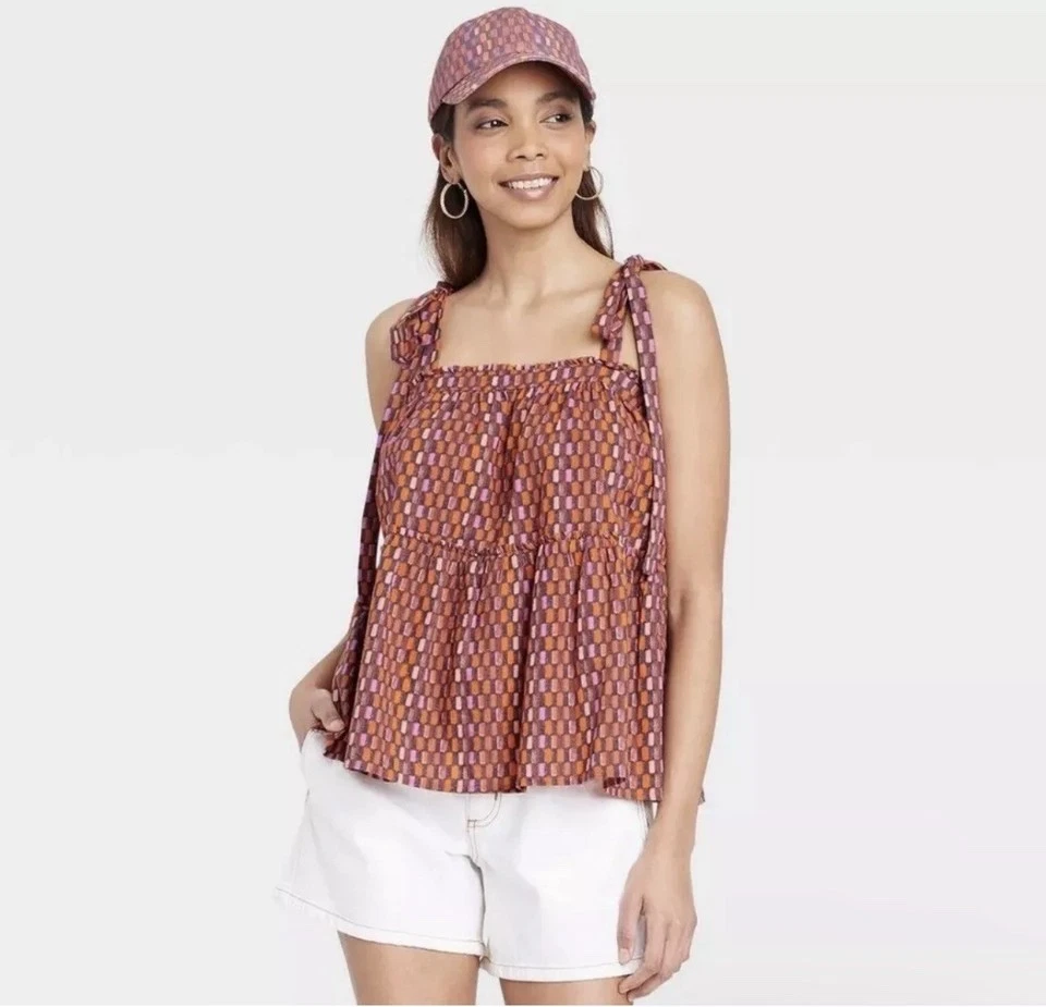 Camiseta sin mangas Universal Thread Tie-Strap en capas 100 % algodón para mujer talla XS Foto 1 de 4