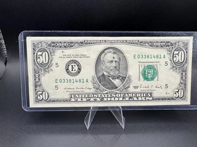 💵 1988 $50 Grant Old Style Federal Reserve Note 💚Crisp Vintage Bill E03381481A - Image 1 of 2