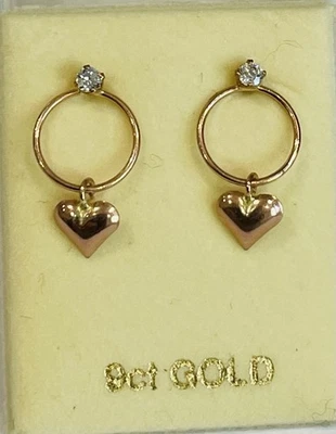 Pendientes colgantes de oro rosa de 9 quilates de 375 circonitas cúbicas y corazón ER7753R - Precio de ganga Foto 1 de 3