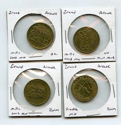 4 Arcade Tokens from the Grand Casino Millie Lacs and Hinckley Minnesota - Image 1 of 2