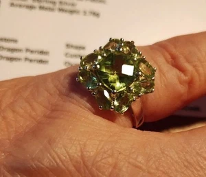 Four carat Natural Green Peridot Ring Stirling silver Size L-M by Gemporia BNWT - Picture 1 of 6