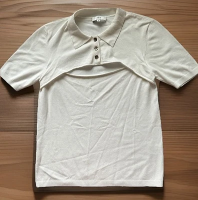 Camisa polo feminina VINCe top média branca corte frontal manga curta malha macia - Imagem 1 de 4
