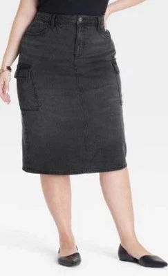 Nueva falda vaquera negra para mujer Ava & Viv talla grande 26 ajustada tiro alto elástica Foto 1 de 4