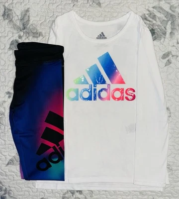Conjunto de Camisa y Leggings Ombré Adidas Blanco/Multi Manga Larga Niñas Pequeñas Talla/5 Foto 1 de 4