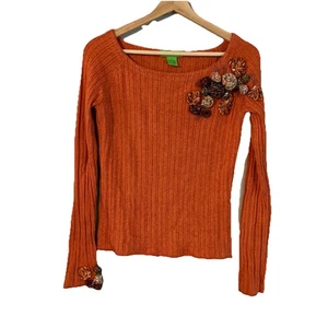 Maglione floreale seta misto cashmere arancione bruciato taglia M - Foto 1 di 10