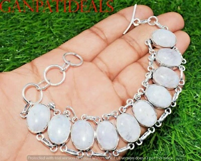 Brazalete de piedra lunar arco iris enchapado en plata de ley 925 2 piezas lotes de joyería al por mayor Foto 1 de 3