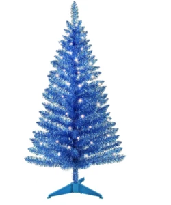 4ft Christmas Tree with Lights | Not Pre-lit Blue Tinsel Pine Tree - Picture 1 of 5