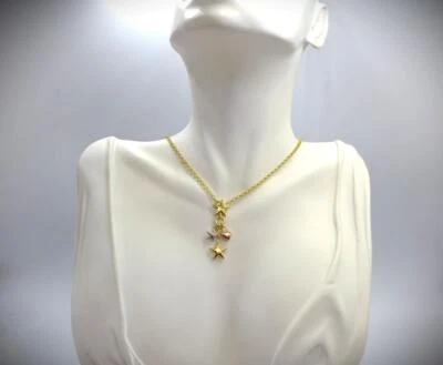 Collar Colgante Estrellas y Corazón 14KT Oro Amarillo Rosa y Blanco 15,75 pulgadas Foto 1 de 4