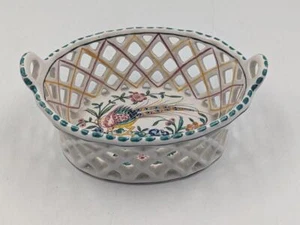 Cesta de trabajo de celosía Outeiro Agueda con mango de cerámica motivo faisán pájaro Portugal - Imagen 1 de 9