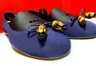 $739.00 !! GUCCI ICONIC WOMEN BLUE SUEDE LEATHER BAMBOO BITS SHOES FLATS 37.5 