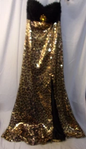 Zola Keller Sequin Gown, Small Gold/Black Strapless Leopard Print Poly VGC - Picture 1 of 5