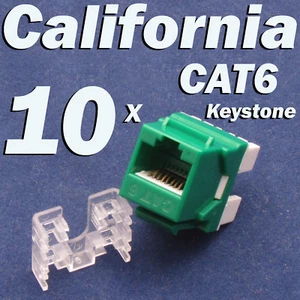 10 X Pcs lot Keystone Jack CAT6 Network Ethernet 110 Punch Down 8P8C RJ45 Green  - Picture 1 of 10
