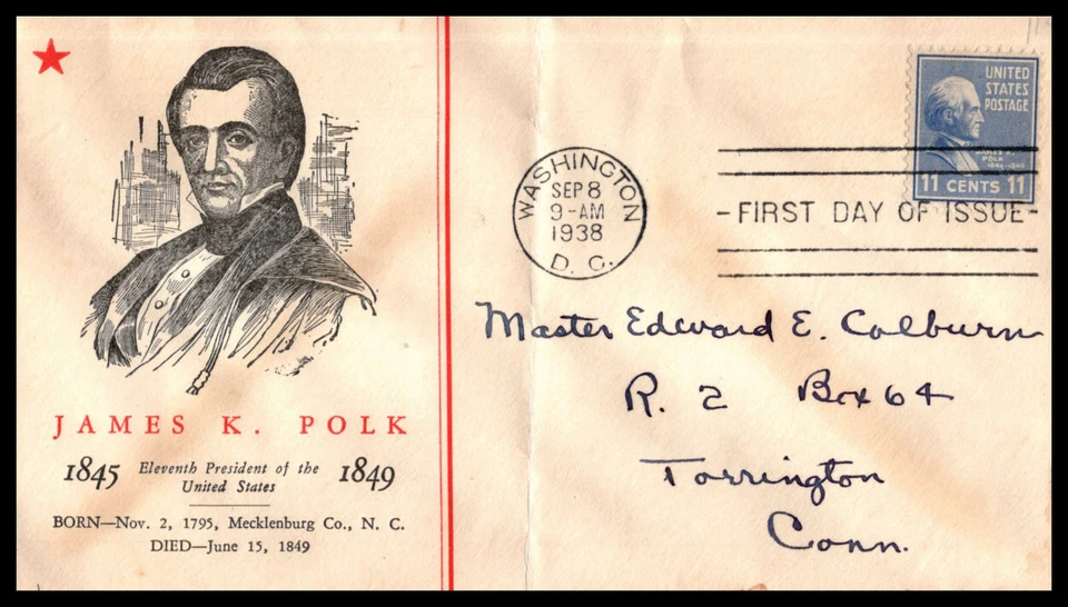 1938 Presidential Series Prexy Sc 816-2  Polk with Linprint cachet (BU - Image 1 of 1