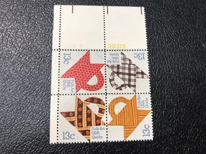 Folk Art Quilts Stamps, Scott #1748a, 13 Cent, Block of 4 - Picture 1 of 1