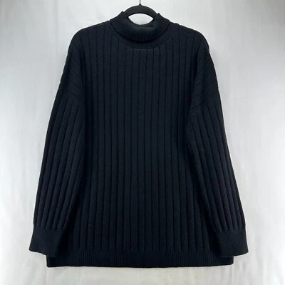 Suéter Nordstrom feminino tamanho G com nervuras pulôver pescoço simulado preto - Imagem 1 de 4