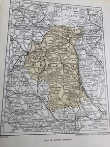 1923: Map Of Armagh County Original Vintage Antique Roman Catholic Cathedral O - Picture 1 of 11