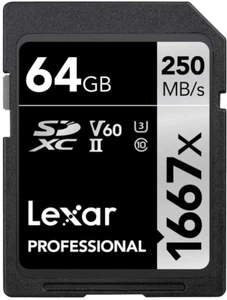 Lexar Professional 1667x 64GB SDXC UHS-II U3 Class 10 V60 SD Memory Card - Picture 1 of 8