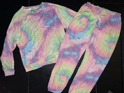 Victoria's Secret SUDADERA ROSA M + S Pantalones Jogger PJ OMBRE ARCO IRIS NARANJA Verde Foto 1 de 4