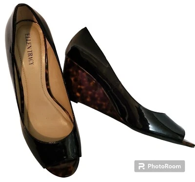 Tacones de cuña sin cordones Ellen Tracy estampado animal talla 10M punta abierta ver fotos defectos Foto 1 de 4