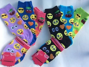 6 PAAR DAMEN/TEENAGER EMOJI SOCKEN * LT. BLAU/FLIEDER/ROSA/SCHWARZ/LIMETTE/KÖNIGSBLAU * NEU IN VERPACKUNG - Bild 1 von 7