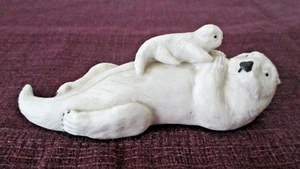 Seeotter mit Baby weiß Porzellan 5" Figur bezaubernd Vintage AZS - Bild 1 von 10