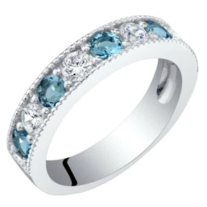Banda de anillo de media eternidad topacio azul Milgrain plata esterlina - Imagen 1 de 3