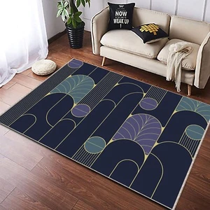Alfombra de área estilo Art Deco, diseño plano Art Deco, elementos dorados sobre fondo azul - Imagen 1 de 11