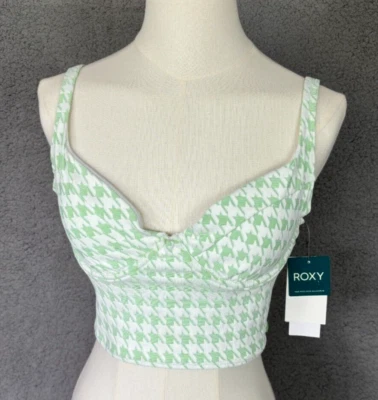 Top de biquíni feminino Roxy com aro xadrez Sprucetone grande novo com etiqueta. - Imagem 1 de 4