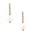 Kristin Perry Pave' Bar Pearl Stud Earrings 18k gold plated