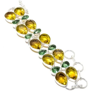 Limón Cuarzo, Peridoto Gema Hecho a Mano 925 Pulsera Plata Ley 17.8-20.3cm - Imagen 1 de 5