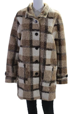 Shana Womens Geometric Patterned Button Up Soft Textured Coat Brown Size M - Image 1 of 4