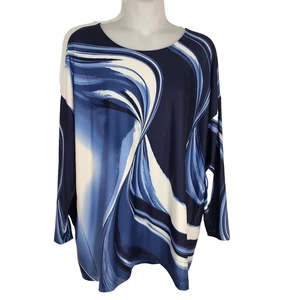 Top túnica de fin de semana Chico's talla 2 grande azul hombro caído artístico relajado cuchara - Imagen 1 de 10