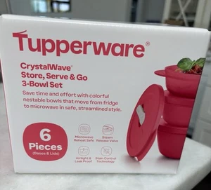 New Tupperware Set 3 Beautiful Barbie Pink 💝 Crystalwave Reheatable Bowls - Picture 1 of 4